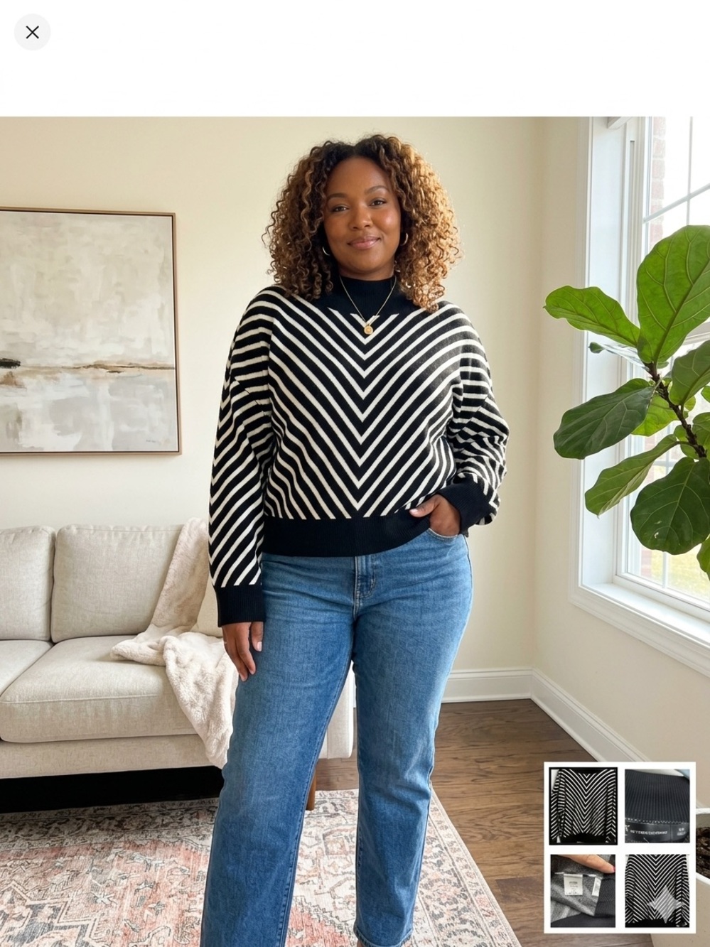 New York & Company Black and White Chevron Sweater